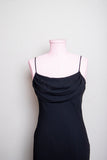 1990's-Y2K Black slip bias cut spaghetti strap cocktail dress with cowl neckline