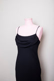 1990's-Y2K Black slip bias cut spaghetti strap cocktail dress with cowl neckline