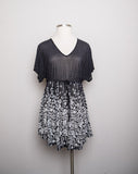 1990's Black & White short dolman sleeve sheer daisy printed baby doll plus size mini dress