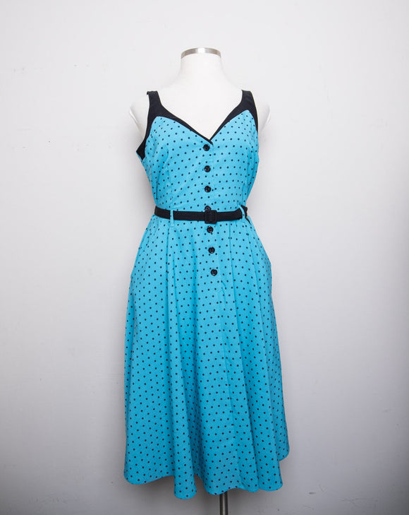 Retro Turquoise Plus size polka dot dress