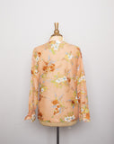 1970's Peachy sheer floral long sleeve shirt with a dagger collar