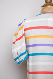 1970-80's Ivory boxy top with multi color striped and puff sleeves