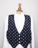 1990's White button down long sleeve shirt with a polka dot attached vest