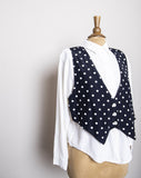 1990's White button down long sleeve shirt with a polka dot attached vest