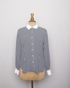 1990's Black & White houndstooth long sleeve button down shirt