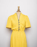 1980's Canary Yellow short sleeve dress with Navy outline & buttons