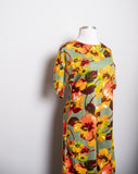 1970's Sage Green Hawaiian Jumpsuit with orange & yellow tropical florals