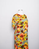 1970's Sage Green Hawaiian Jumpsuit with orange & yellow tropical florals