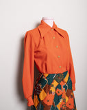 1970's  Orange polyester long sleeve psychedelic mini dress