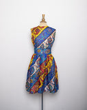 1970's Sheer gauze Moraccon inspired printed sleeveless dress