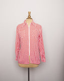 1970's Red & White houndstooth long sleeve zip up cotton shirt with 2 front chest pockets