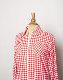 1970's Red & White houndstooth long sleeve zip up cotton shirt with 2 front chest pockets