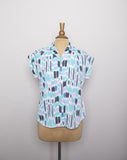 1990's Turquoise, Pink, Violet & Black short sleeve shirt with a brushstroke print