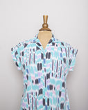 1990's Turquoise, Pink, Violet & Black short sleeve shirt with a brushstroke print