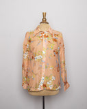 1970's Peachy sheer floral long sleeve shirt with a dagger collar