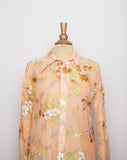 1970's Peachy sheer floral long sleeve shirt with a dagger collar