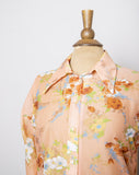 1970's Peachy sheer floral long sleeve shirt with a dagger collar