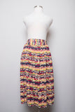 1990's Boho skirt w/abstract mustard yellow,navy & maroon print