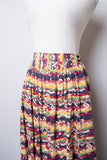 1990's Boho skirt w/abstract mustard yellow,navy & maroon print