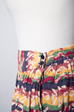 1990's Boho skirt w/abstract mustard yellow,navy & maroon print