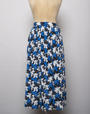 1990's Black, Blue and White pleated skirt with a floral and polka dot print