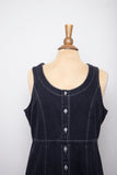 1990's Black Denim jumper mini dress with white stitching.