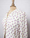 1970's Ivory long sleeve top with dainty pink florals and polka dots