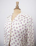 1970's Ivory long sleeve top with dainty pink florals and polka dots