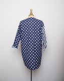 1990's Navy blue color block stripes & polka dots shirt dress