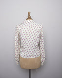 1970's Ivory long sleeve top with dainty pink florals and polka dots