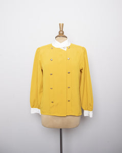 1980-90's Mustard yellow long sleeve double breasted button up top