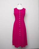 1990's Fuschia sleeveless button down dress with 2 front slits