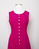 1990's Fuschia sleeveless button down dress with 2 front slits