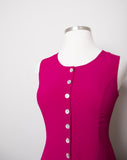 1990's Fuschia sleeveless button down dress with 2 front slits