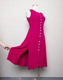 1990's Fuschia sleeveless button down dress with 2 front slits