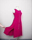 1990's Fuschia sleeveless button down dress with 2 front slits