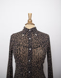 1990's/Y2K Sheer long sleeve Leopard pearl snap shirt