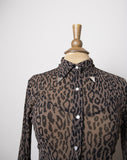 1990's/Y2K Sheer long sleeve Leopard pearl snap shirt