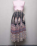 1970's Boho made in India skirt w/peacocks & paisley print