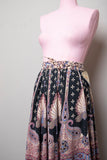 1970's Boho made in India skirt w/peacocks & paisley print