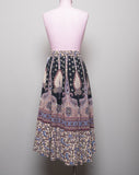 1970's Boho made in India skirt w/peacocks & paisley print