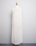 Ivory sheer sleeveless silk maxi dress with an attached duster vest