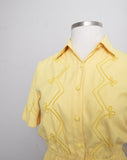 1990's Canary Yellow short sleeve button down shirt waist dress