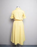 1990's Canary Yellow short sleeve button down shirt waist dress