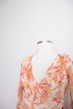 Y2K Ivory bias silk dress with bell sleeves in a orange & red floral & paisley print