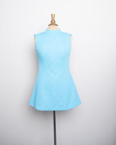 1960-70’s Turquoise sleeveless high neck Mini tunic top or mini dress