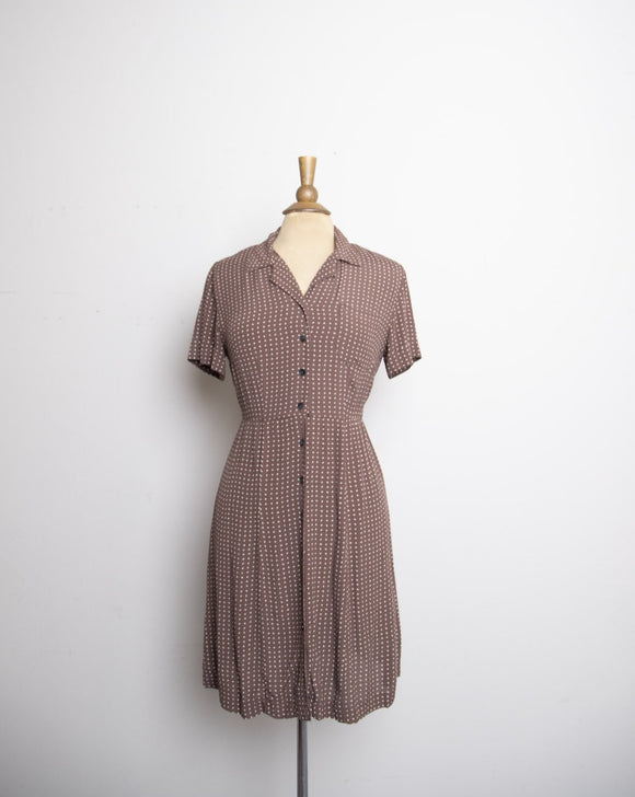 1990's Brown Eddie Bauer short sleeve mini button down dress