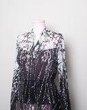 1970’s Black & White sheer floral long sleeve Dress with peplum skirt