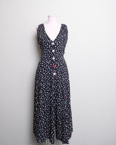 Retro Sleeveless Navy Blue Culotte jumpsuit with white and red polka dots