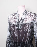 1970’s Black & White sheer floral long sleeve Dress with peplum skirt